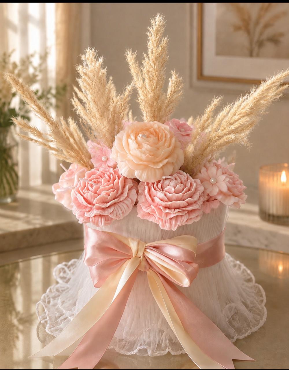 Soft Peach & Rose Pampas Bouquet