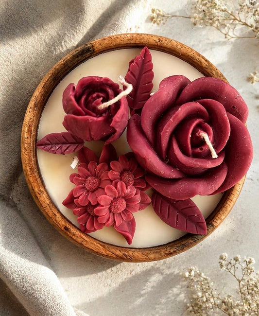 Crimson Botanical Wooden Candle