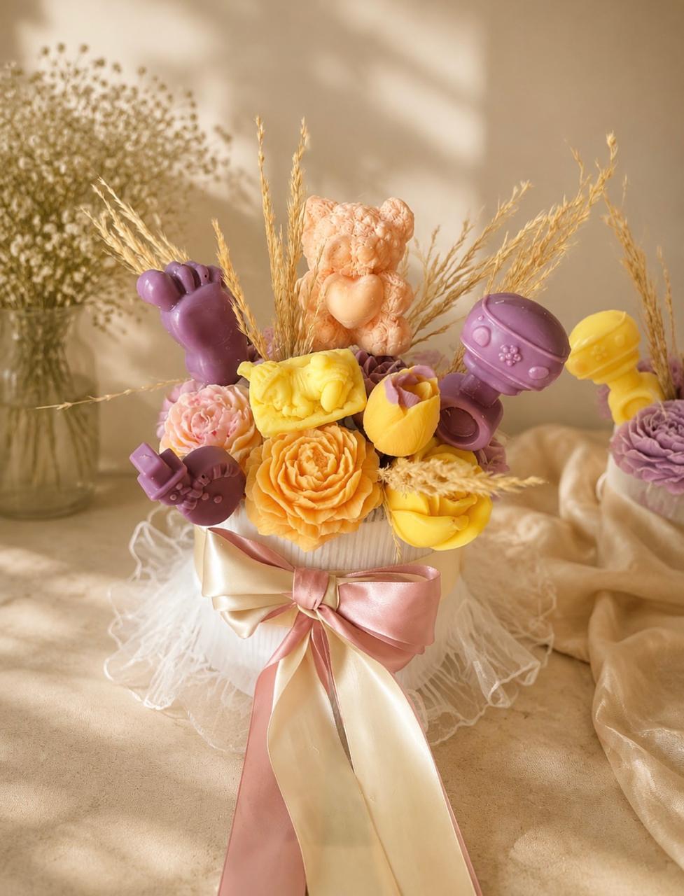 Pastel Teddy & Blossom Baby Keepsake Bouquet