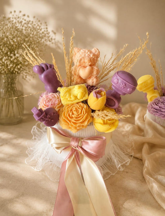 Pastel Teddy & Blossom Baby Keepsake Bouquet