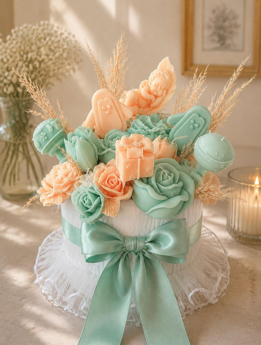 Mint & Peach Cherub Keepsake Bouquet