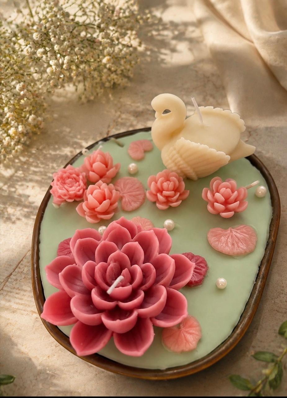 Serene Lotus & Swan Pond Candle Tray